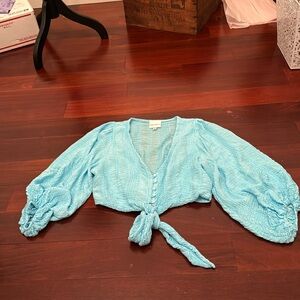 Skylar + Madison Blue Billowy Blouse Button up Tie Medium